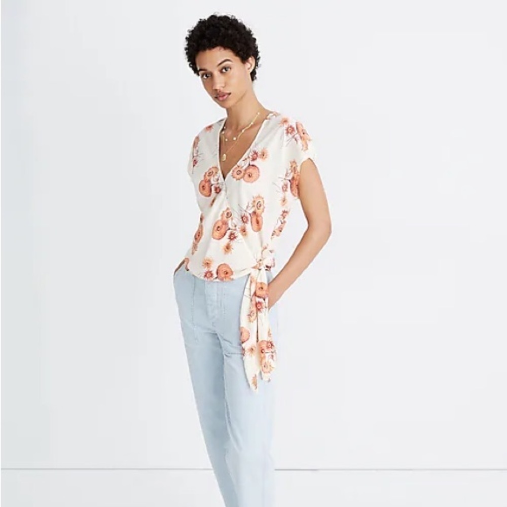 Madewell Sash-Tie Wrap Top in Dutch Dandelions Size Medium